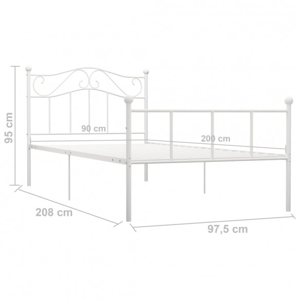 Cadre de lit Blanc Métal 90 x 200 cm