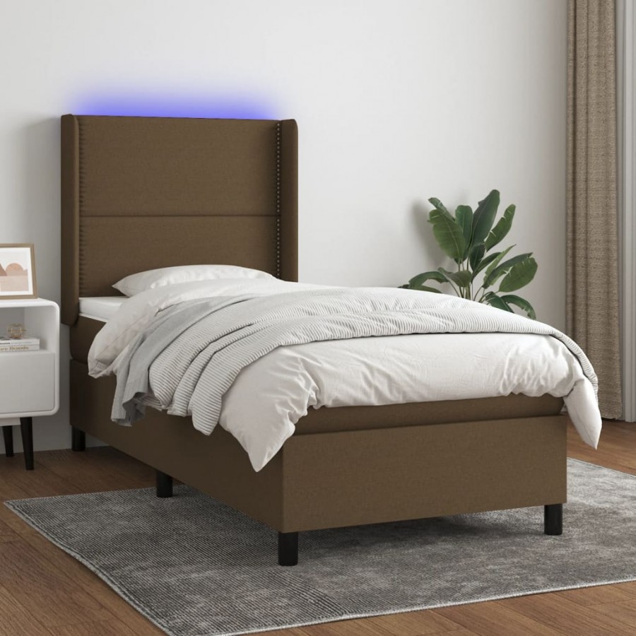 Cadre de lit matelas LED Marron foncé 90x190cm Tissu