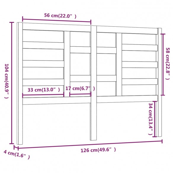 Tête de lit Gris 126x4x104 cm Bois massif de pin