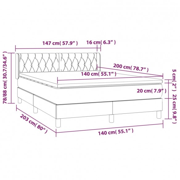 Cadre de lit avec matelas Noir 140x200 cm Tissu