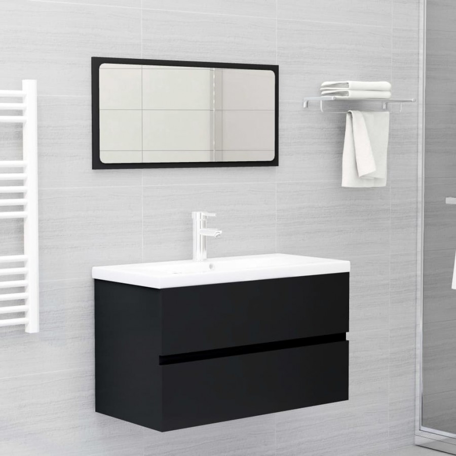 Ensemble de meubles de salle de bain 2 pcs Noir Aggloméré