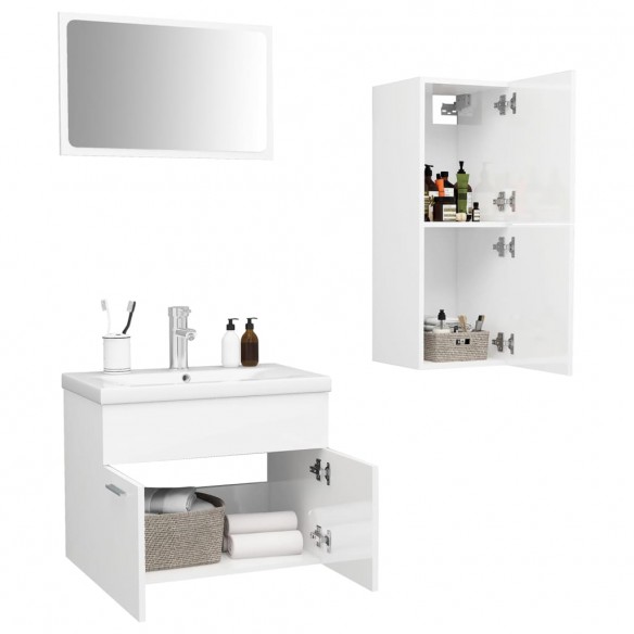 Ensemble de meubles de salle de bain Blanc brillant Aggloméré