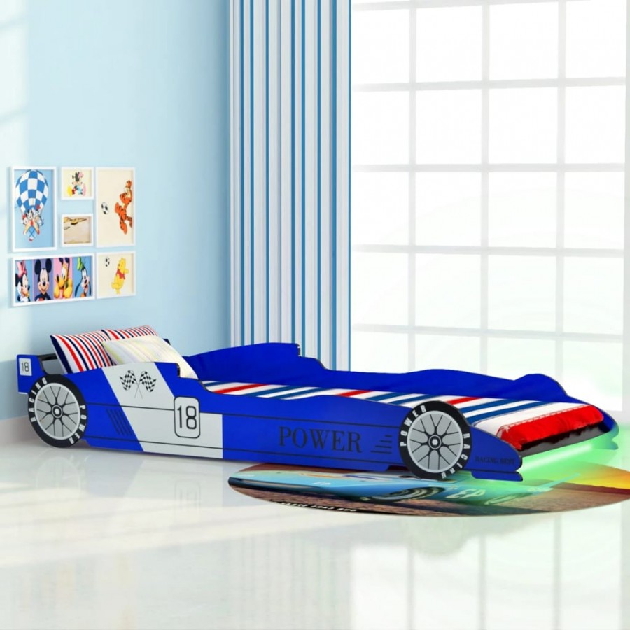 Lit voiture de course pour enfants avec LED 90 x 200 cm Bleu