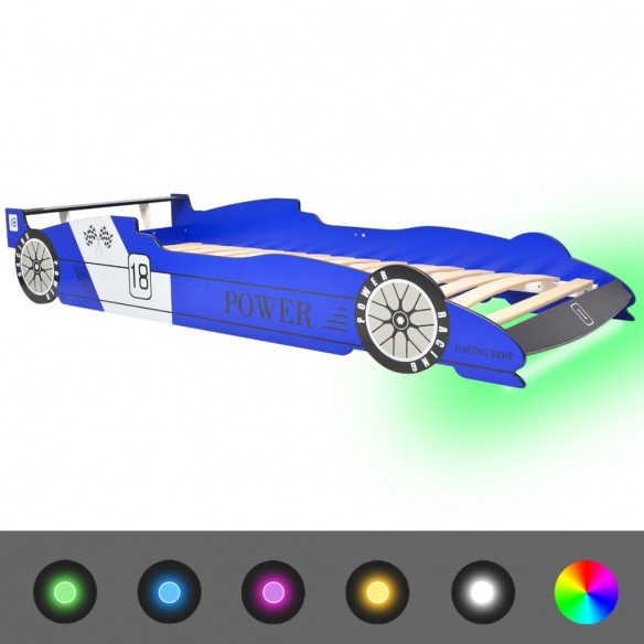 Lit voiture de course pour enfants avec LED 90 x 200 cm Bleu