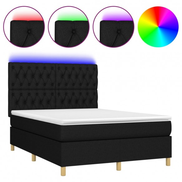 Cadre de lit et matelas et LED Noir 140x190 cm Tissu