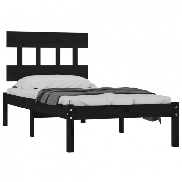 Cadre de lit Noir Bois massif 90x190 cm Simple