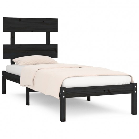 Cadre de lit Noir Bois massif 90x190 cm Simple