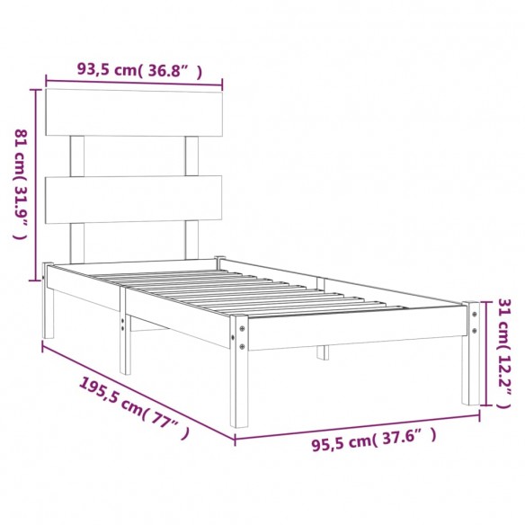 Cadre de lit Noir Bois massif 90x190 cm Simple