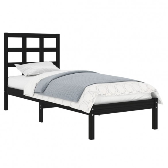 Cadre de lit Noir Bois massif 90x190 cm Simple