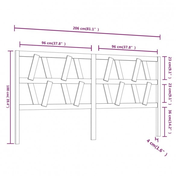 Tête de lit Blanc 206x4x100 cm Bois massif de pin