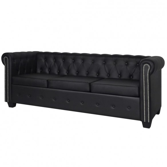 Canapé Chesterfield à 3 places cuir synthétique noir