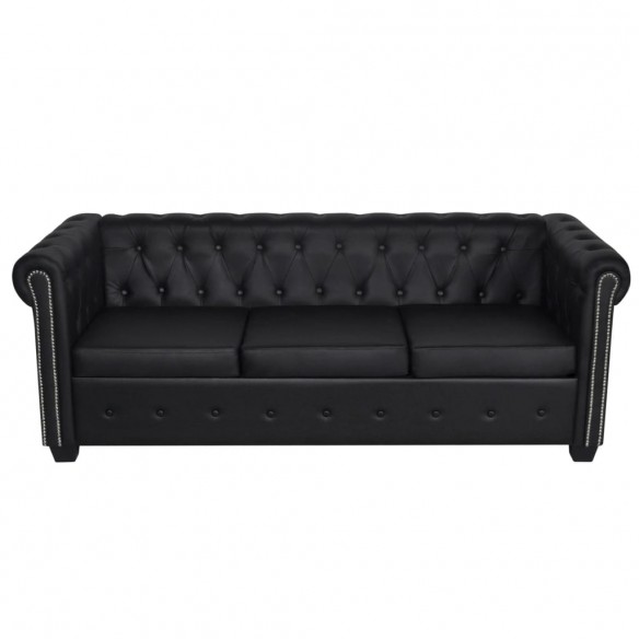 Canapé Chesterfield à 3 places cuir synthétique noir