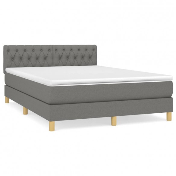 Cadre de lit avec matelas Gris foncé 140x190cm Tissu