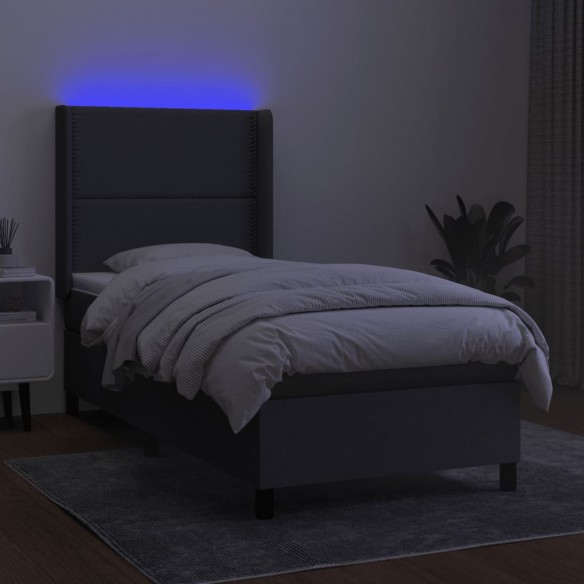 Cadre de lit matelas LED Gris foncé 100x200 cm Tissu