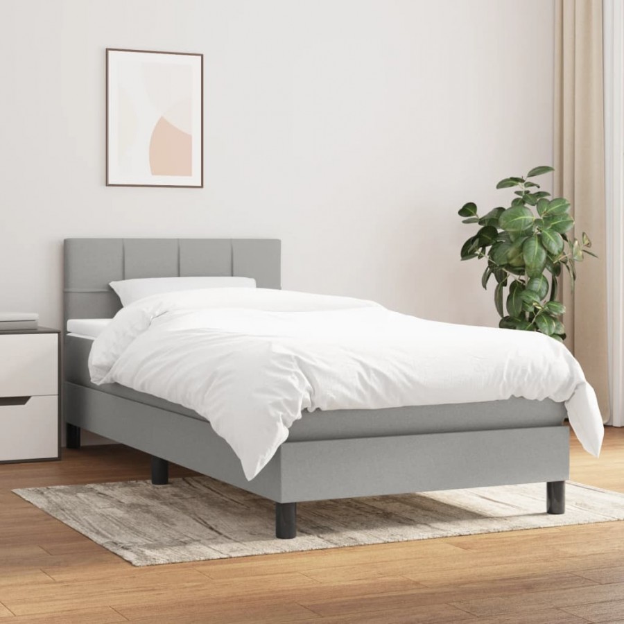 Cadre de lit avec matelas Gris clair 90x200 cm Tissu