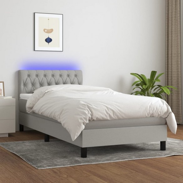 Cadre de lit avec matelas et LED Gris clair 90x190cm