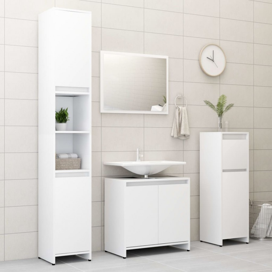 Ensemble de meubles de salle de bain 4 pcs Blanc Aggloméré