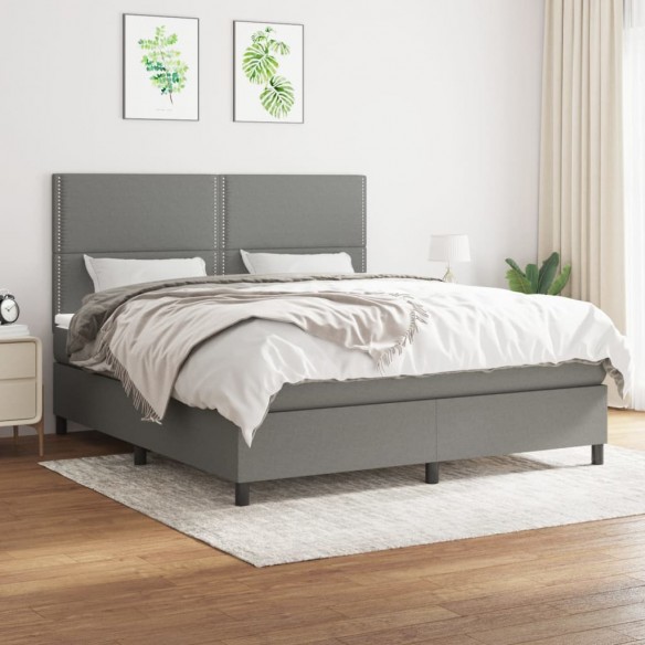 Cadre de lit avec matelas Gris foncé 160x200cm Tissu