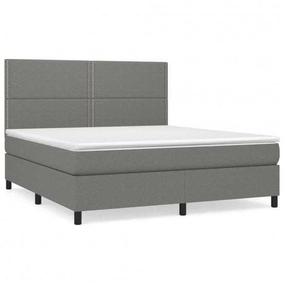 Cadre de lit avec matelas Gris foncé 160x200cm Tissu