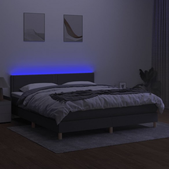 Cadre de lit et matelas et LED Gris foncé 160x200 cm