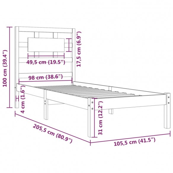 Cadre de lit Blanc Bois de pin massif 100x200 cm