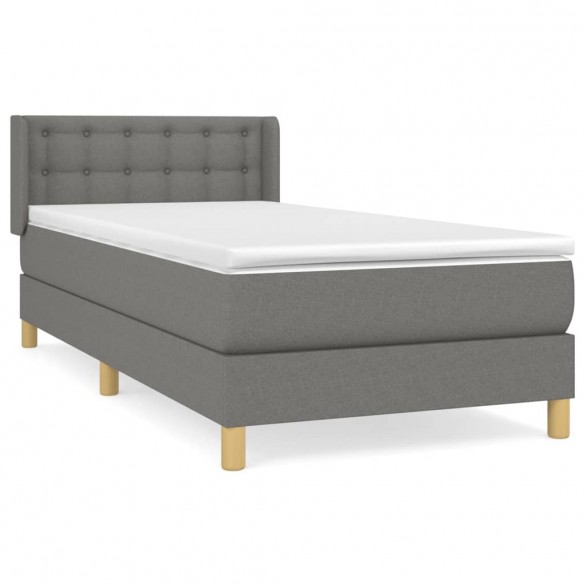 Cadre de lit avec matelas Gris foncé 90x200 cm Tissu