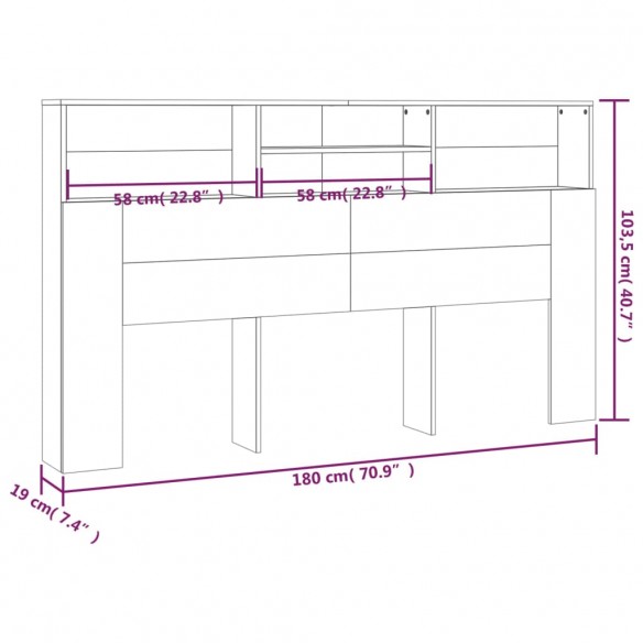 Armoire de tête de lit Sonoma gris 180x19x103,5 cm