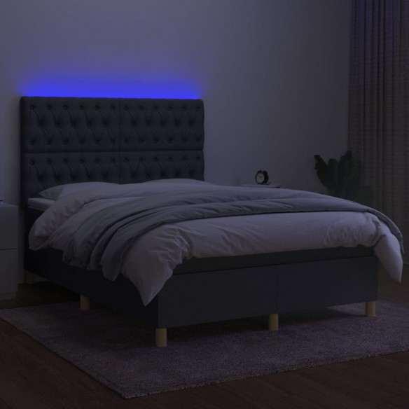 Cadre de lit et matelas et LED Gris foncé 140x200 cm