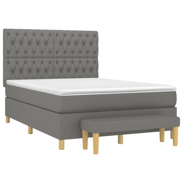 Cadre de lit avec matelas Gris foncé 140x190cm Tissu