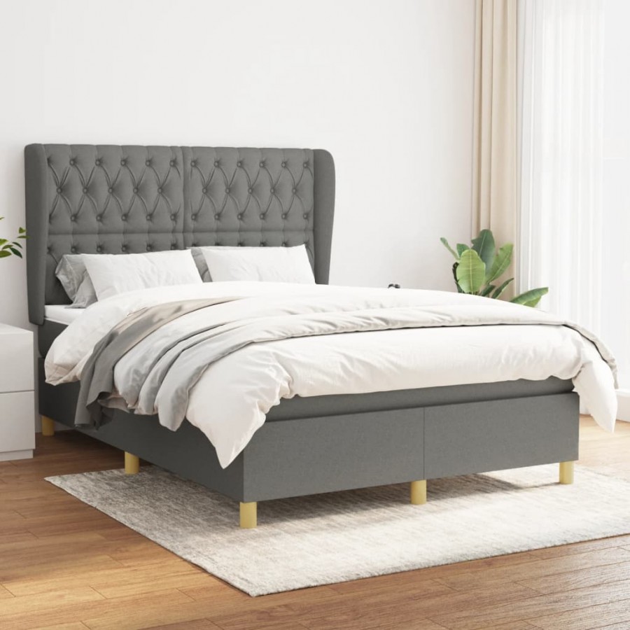 Cadre de lit avec matelas Gris foncé 140x200cm Tissu