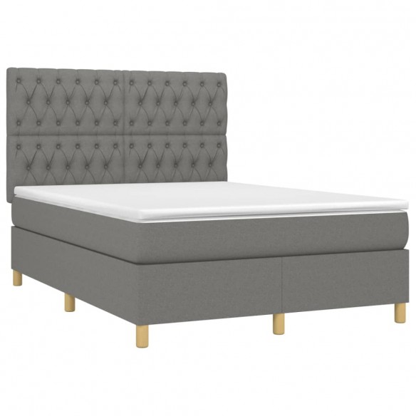 Cadre de lit avec matelas Gris foncé 140x200cm Tissu