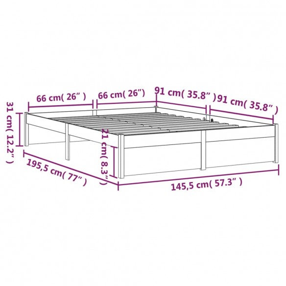 Cadre de lit Blanc Bois massif 140x190 cm