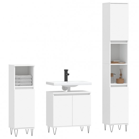 Ensemble d'armoires salle de bain 3 pcs blanc bois d'ingénierie