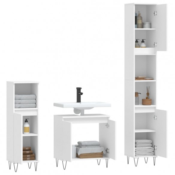 Ensemble d'armoires salle de bain 3 pcs blanc bois d'ingénierie