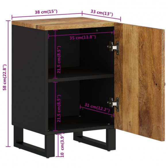 Armoire de salle de bain 38x33x58 cm bois massif de manguier