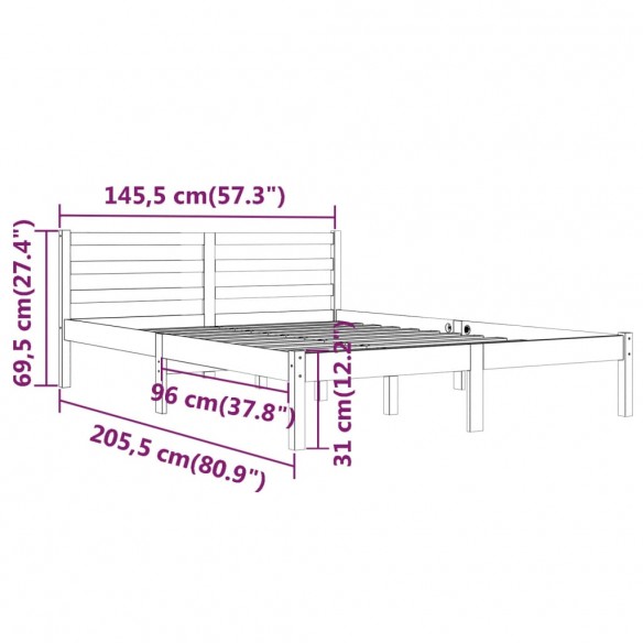 Cadre de lit Bois massif de pin 140x200 cm Gris