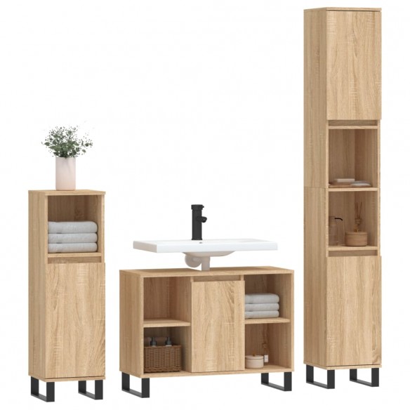 Ensemble de meubles de salle de bain 3 pcs chêne sonoma