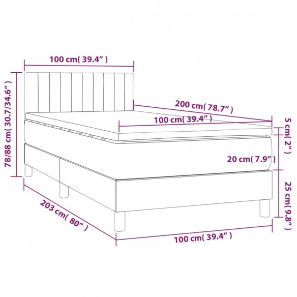 Cadre de lit matelas LED Gris clair 100x200 cm Tissu