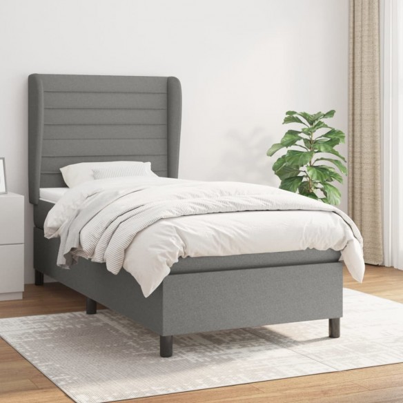 Cadre de lit avec matelas Gris foncé 100x200cm Tissu