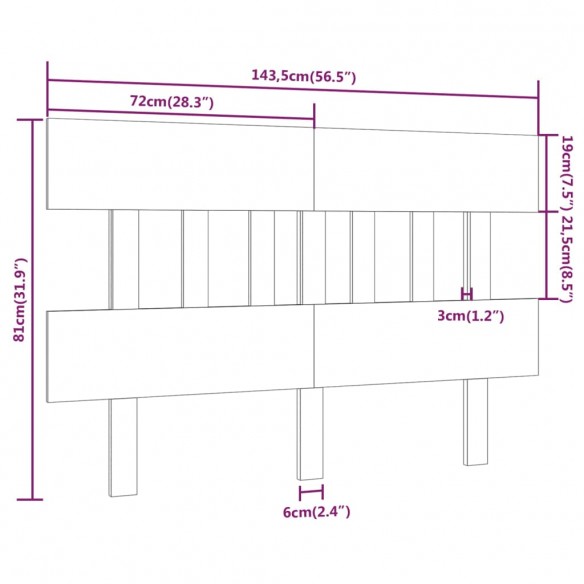 Tête de lit Gris 143,5x3x81 cm Bois massif de pin