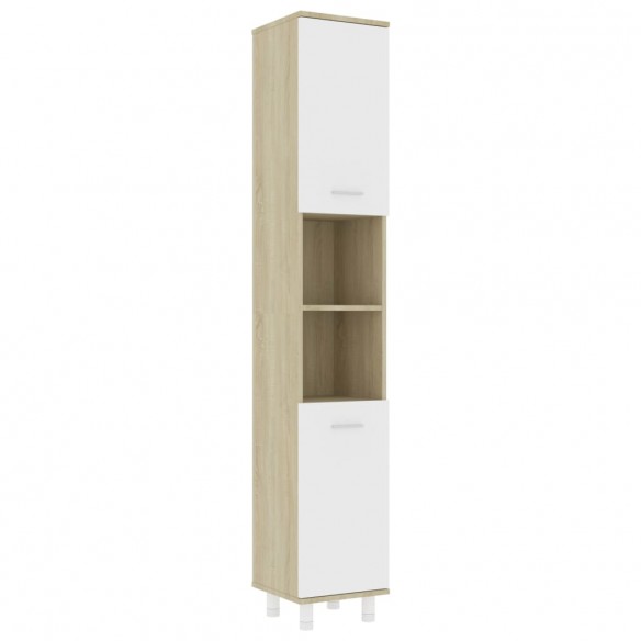 Armoire de bain Blanc et chêne sonoma 30x30x179 cm Aggloméré