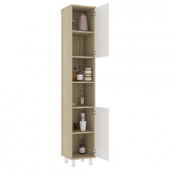 Armoire de bain Blanc et chêne sonoma 30x30x179 cm Aggloméré