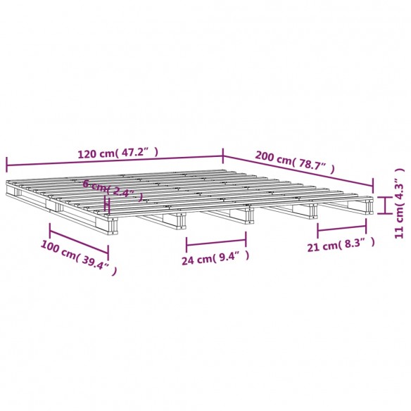 Lit de palette noir 120x200 cm bois de pin massif