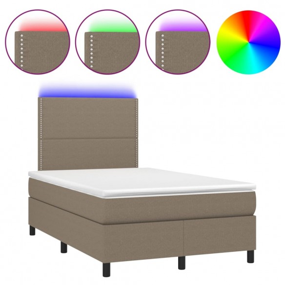 Cadre de lit et matelas et LED Taupe 120x200cm Tissu