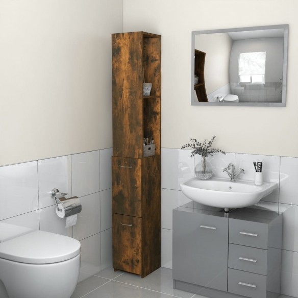 Armoire de bain chêne fumé 25x26,5x170 cm bois d'ingénierie