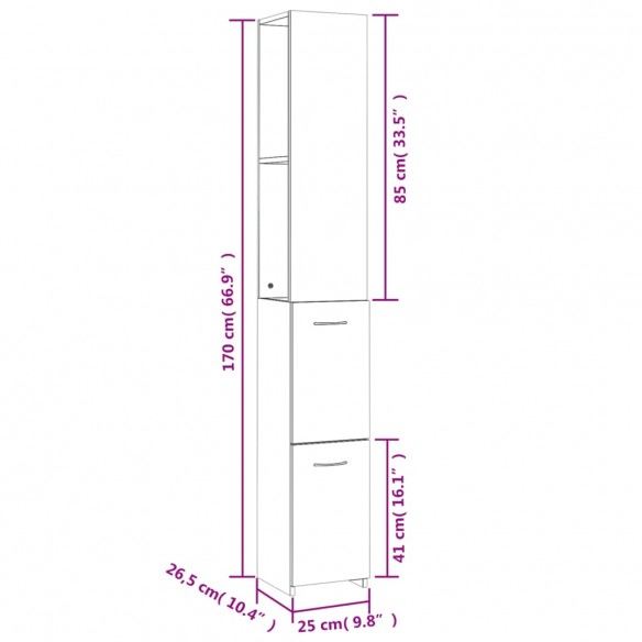 Armoire de bain chêne fumé 25x26,5x170 cm bois d'ingénierie