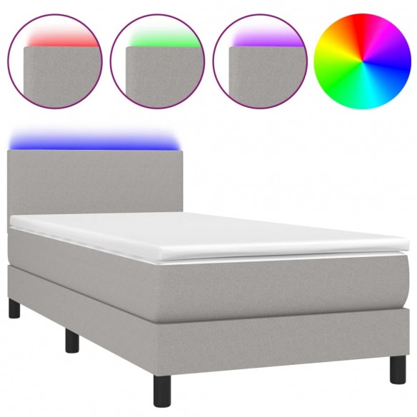 Cadre de lit matelas LED Gris clair 100x200 cm Tissu