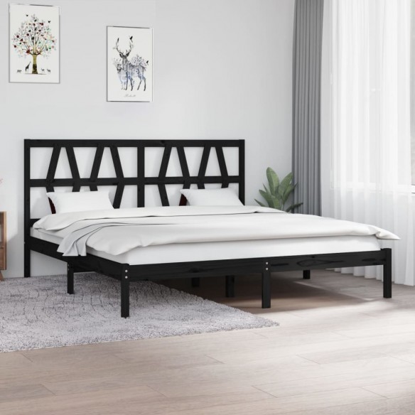 Cadre de lit Noir Bois de pin massif 180x200 cm Super King