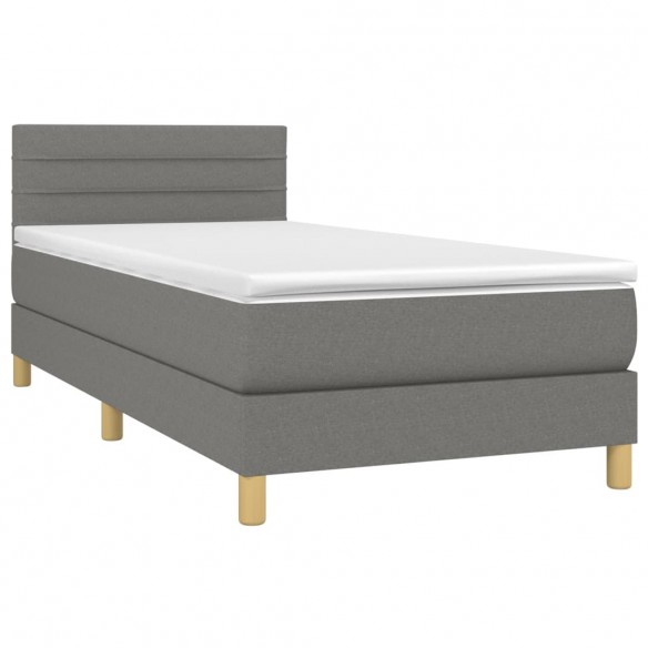 Cadre de lit avec matelas Gris foncé 90x200 cm Tissu