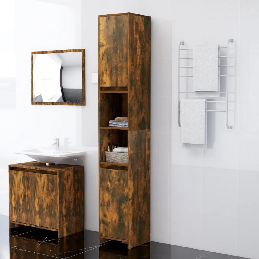 Armoire de bain Chêne fumé 30x30x183,5 cm Bois d'ingénierie